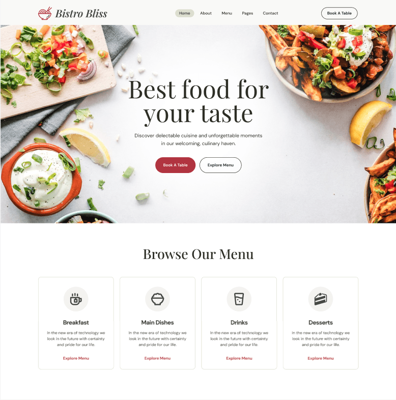Food website design preview